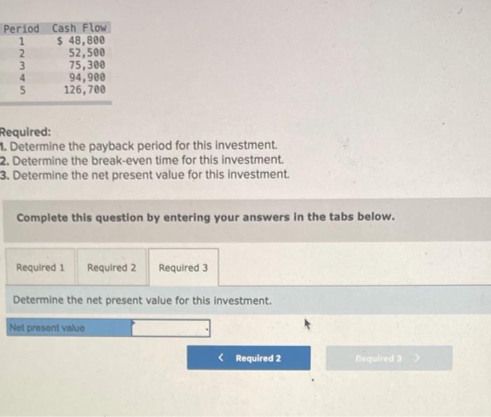 will yield the following expected cash flows. Management requires investments to have