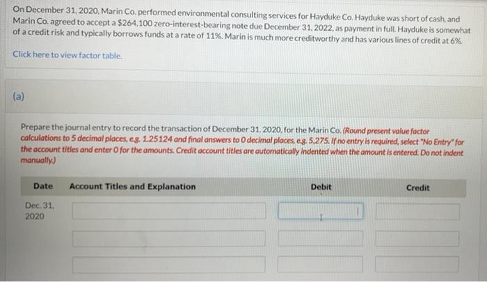please explain how to get the answer On December 31, 2020, Marin