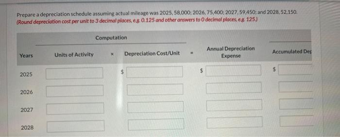 One bus was purchased on January 1,2025, at a cost of $145,000,