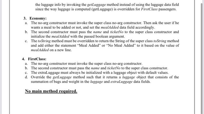 are required the following classes: Passenger + name: String - ticketNo: int