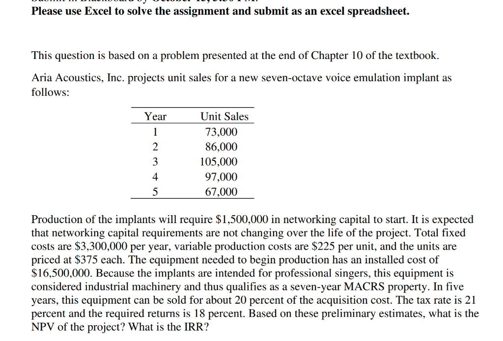 Help! How do I do this problem using excel? Please use Excel