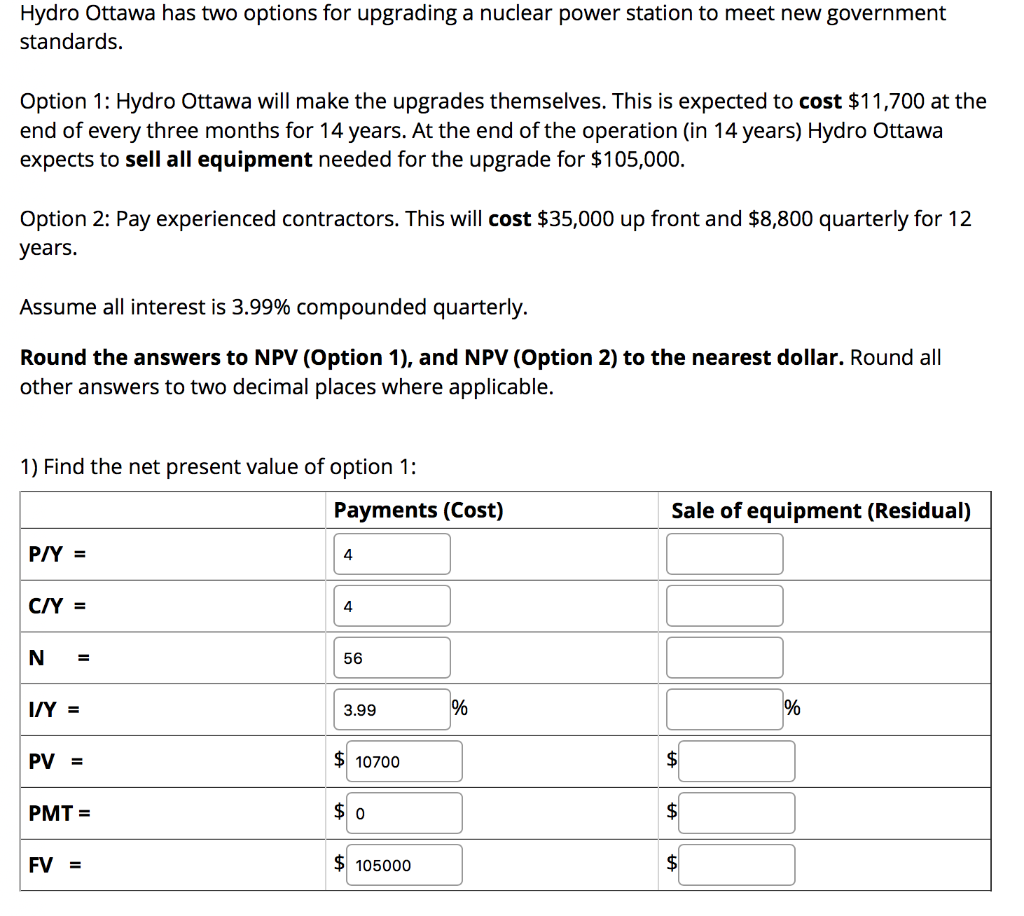  Hydro Ottawa has two options for upgrading a nuclear power station