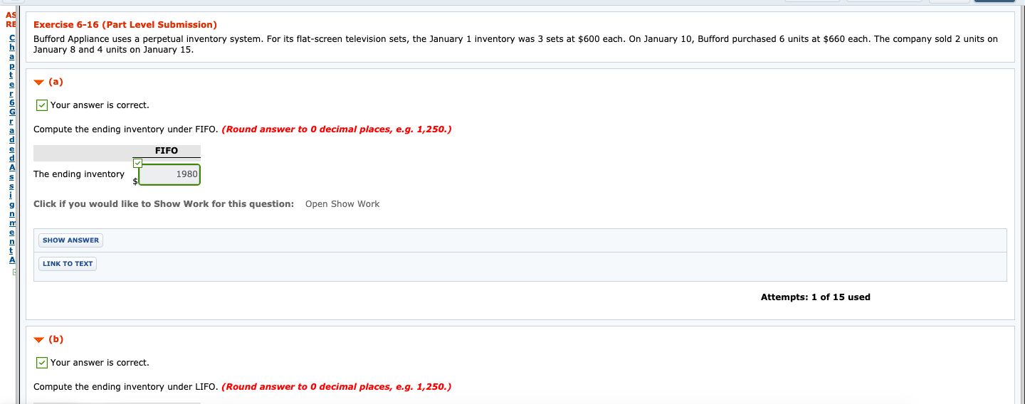  Olca Exercise 6-16 (Part Level Submission) Bufford Appliance uses a perpetual