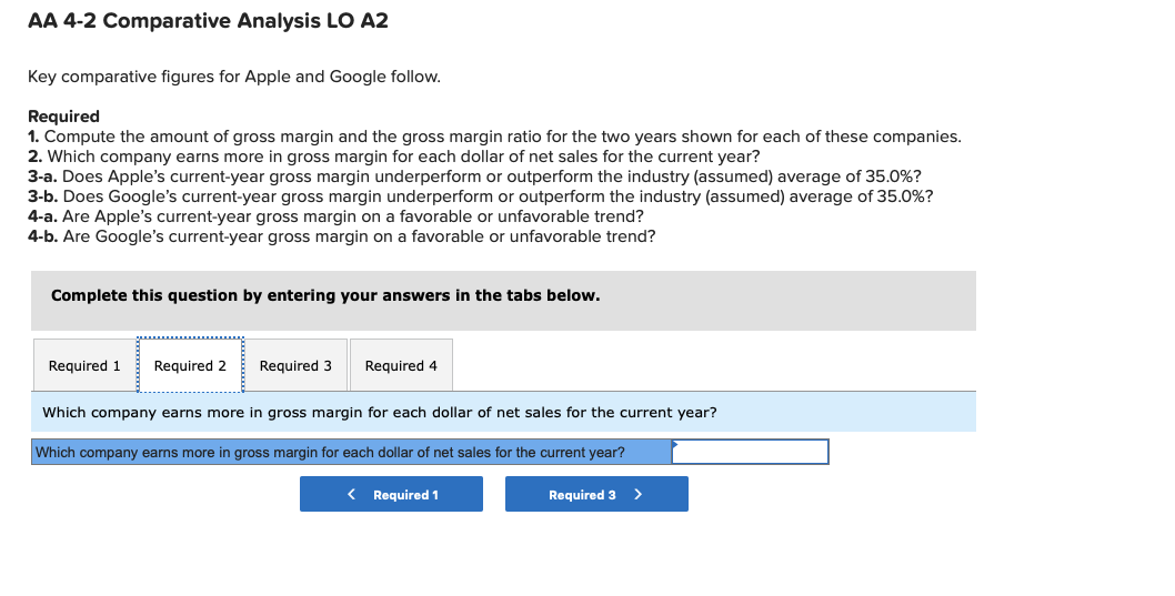 and Google follow. Required 1. Compute the amount of gross margin and
