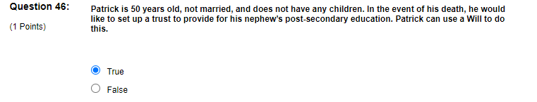 Question 46: Patrick is 50 years old, not married, and does