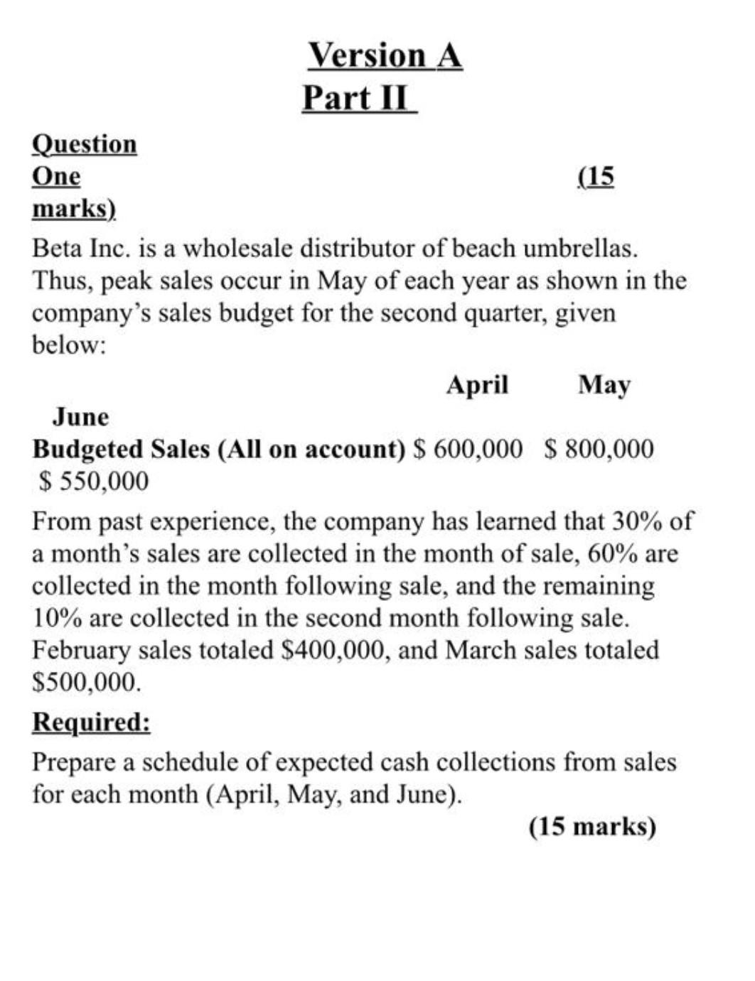 kindly solve this as soon as possible Version A Part II