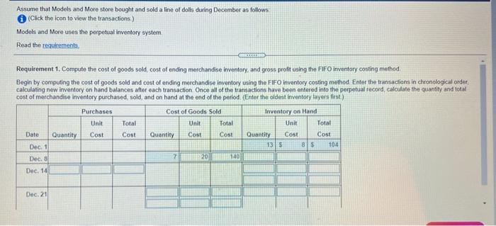please help Assume that Models and More store bought and sold a