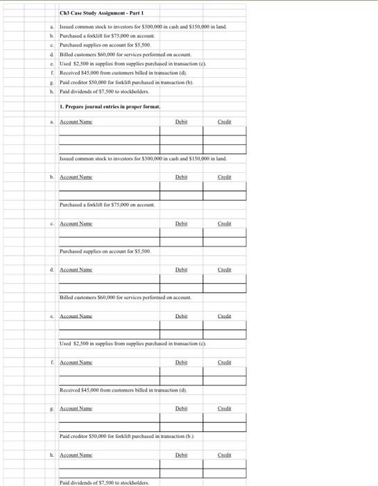  Ch Case Study Assignment - Part 1 Issued common stock to