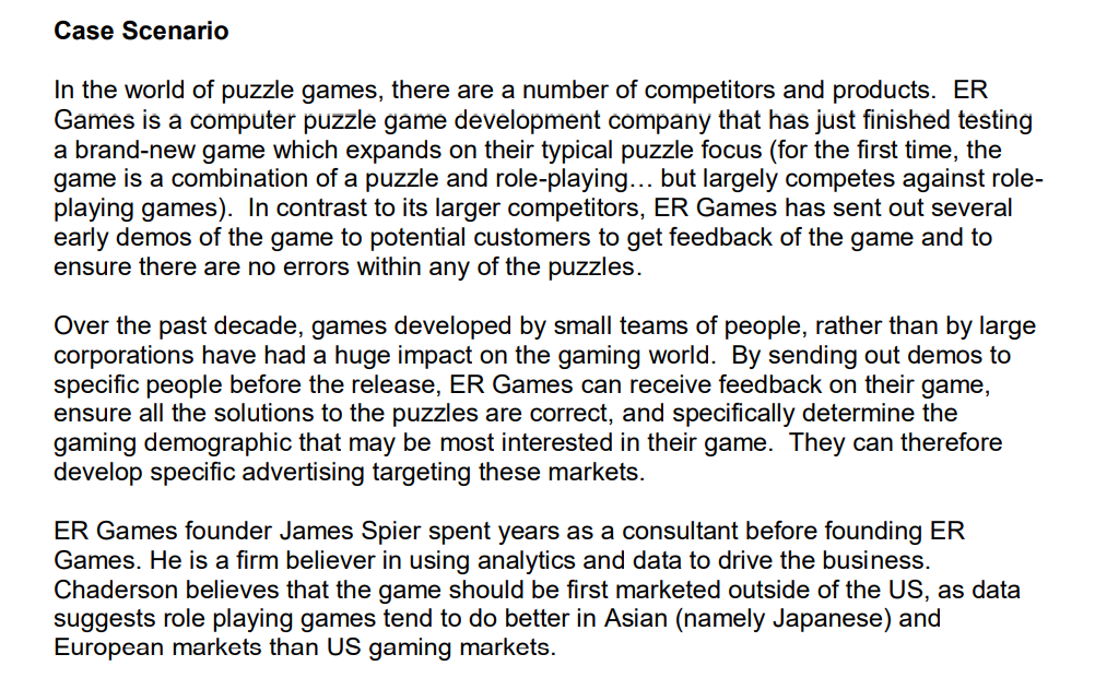 approaches taught in my class. These include AB Testing, KPIs, Classification, Clustering,