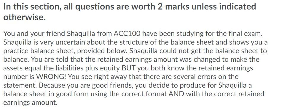 PLEASE HELP!! URGENT In this section, all questions are worth 2 marks