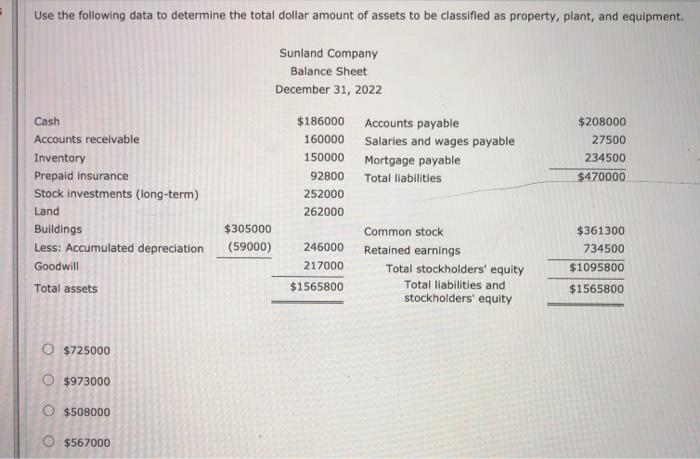  Use the following data to determine the total dollar amount of