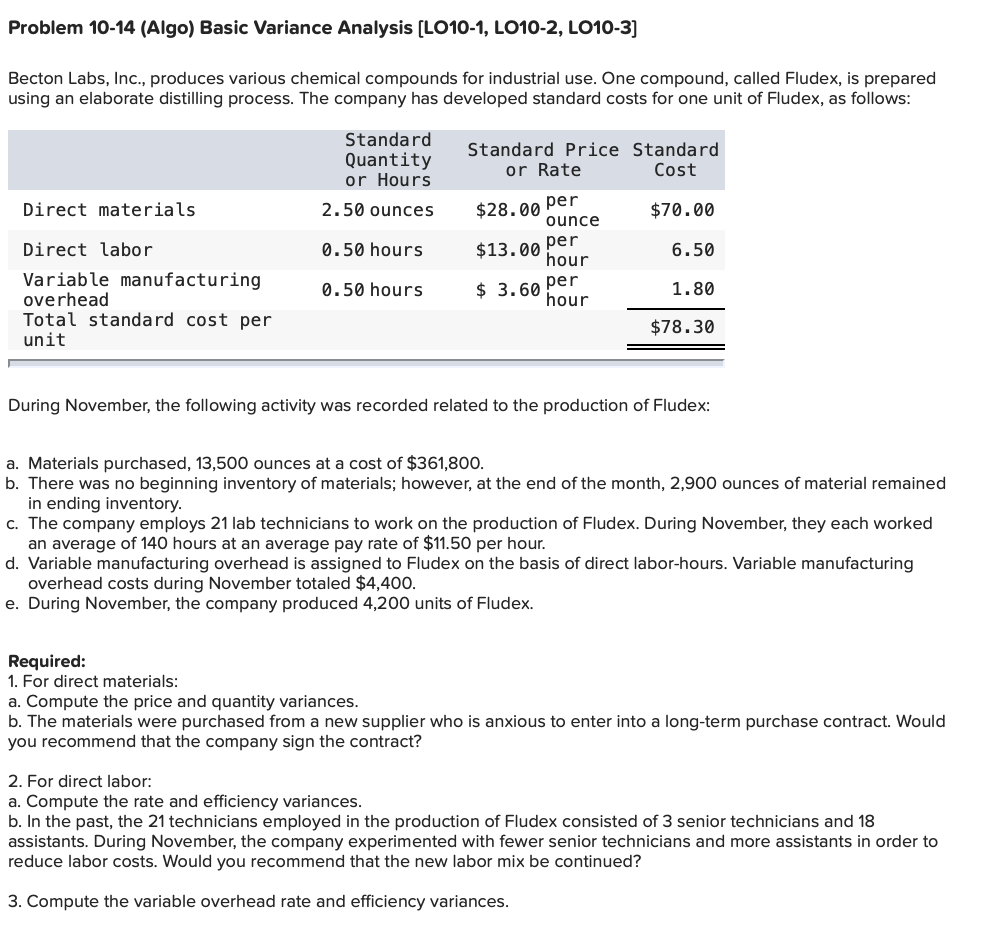  Problem 10-14 (Algo) Basic Variance Analysis (LO10-1, LO10-2, LO10-3] Becton Labs,