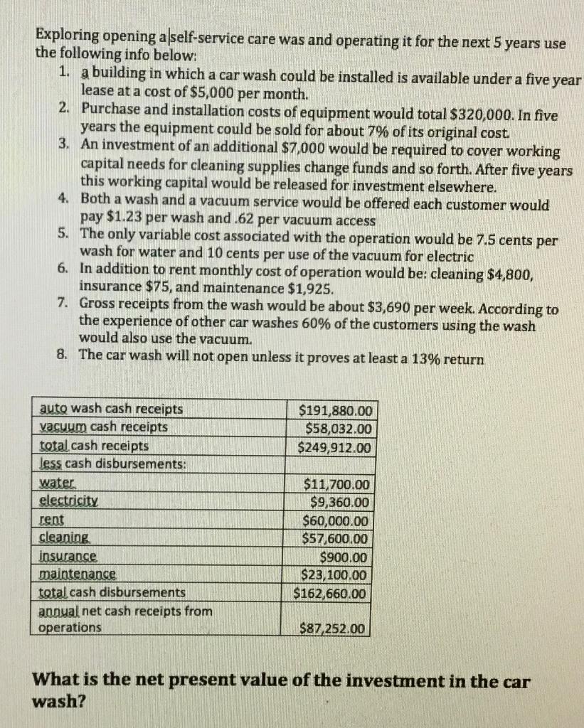 Exploring opening a self-service care was and operating it for the