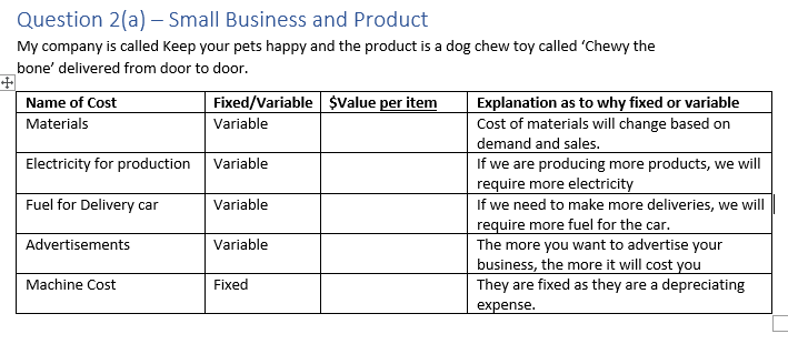  Using the table I have almost completed, I need some help