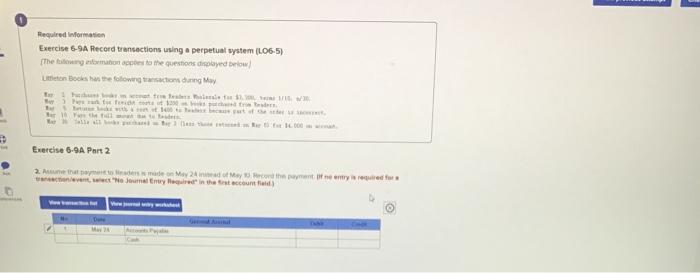  Required information Exercise 6-9A Record transactions using a perpetual system (L06-5)