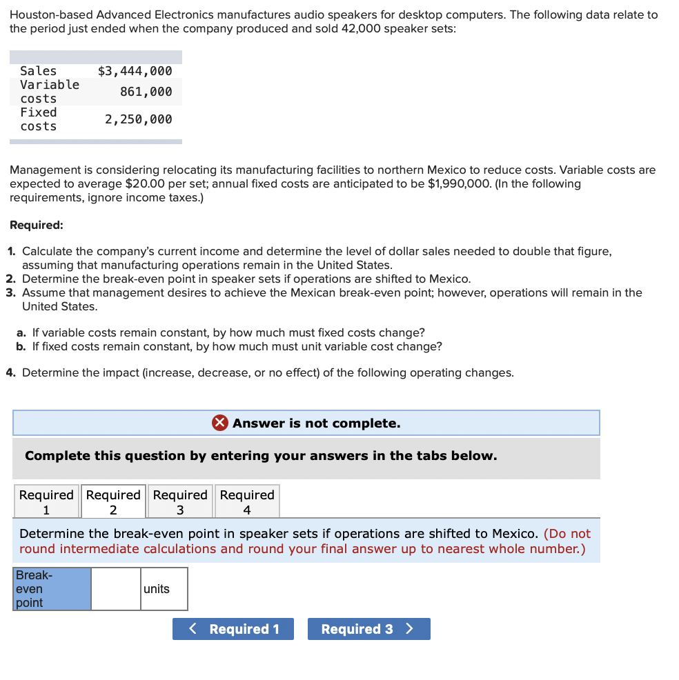 Houston-based Advanced Electronics manufactures audio speakers for desktop computers. The following
