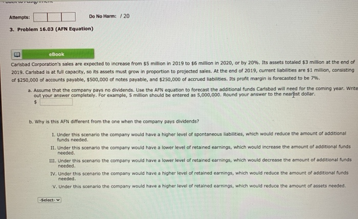  WURDE Attempts: Do No Harm: /20 3. Problem 16.03 (AFN Equation)