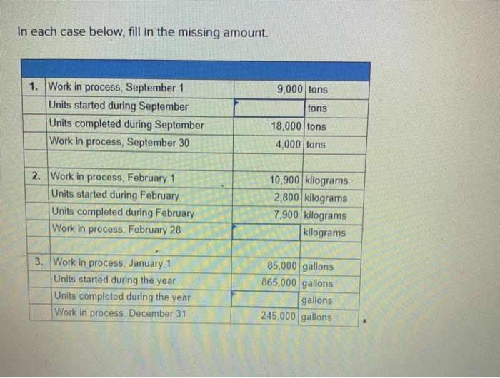  In each case below, fill in the missing amount. 9,000 tons
