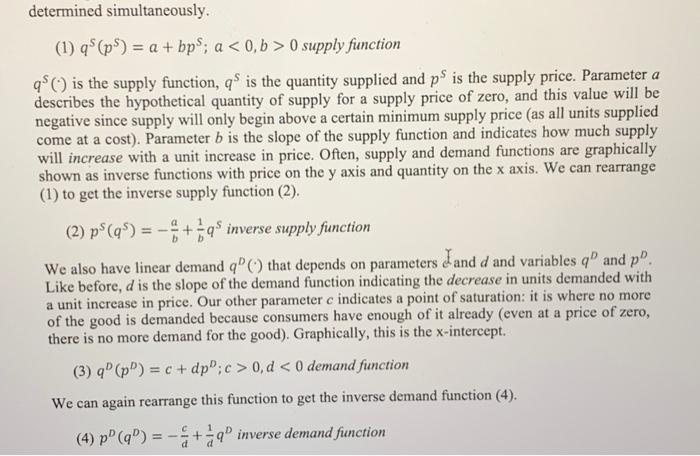 supply and demand system in word or another word processor. Solve for