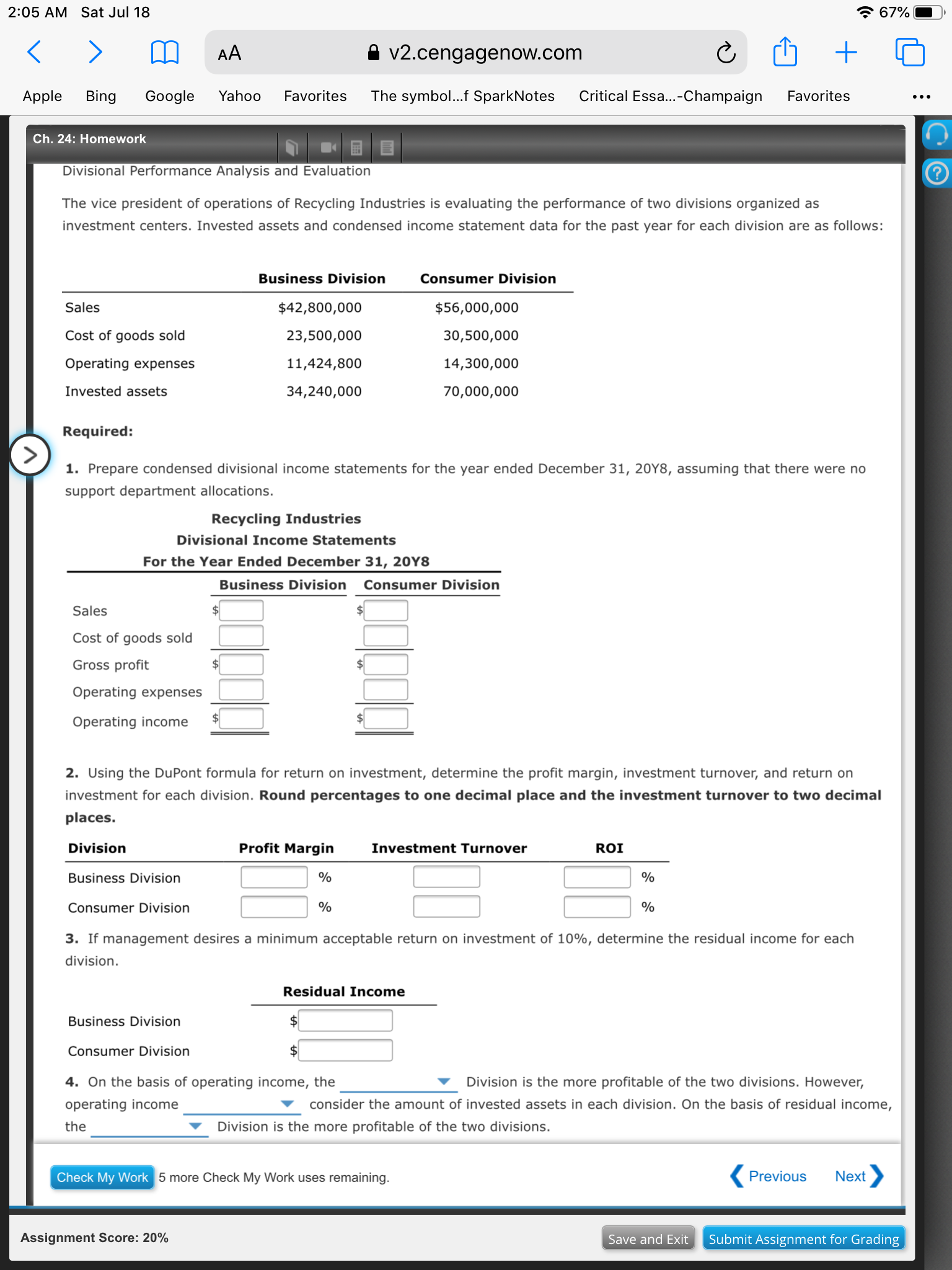 Evaluation The vice president of operations of Recycling Industries is evaluating the