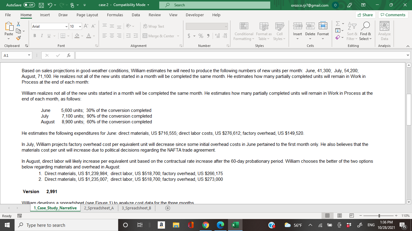 Number Cells Editing G15 X for Process Costing - Assembly Department -