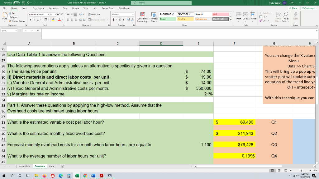 following questions Aurinn DPP Cosy of 311 A1 Cost Estimation - Saved