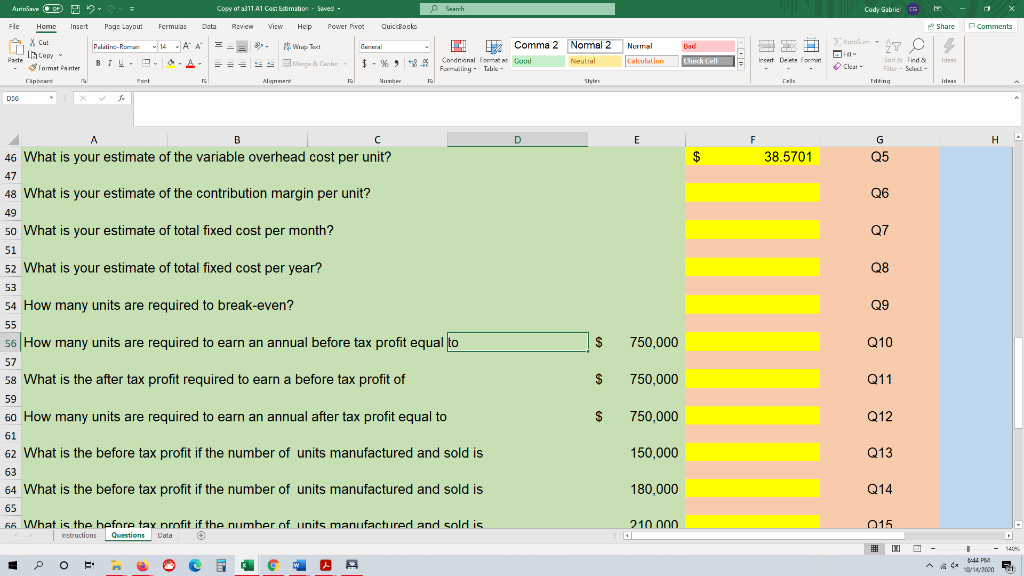 - e Saarch Cody Gabriel CG Fle Home Insert Page Layout Formula: