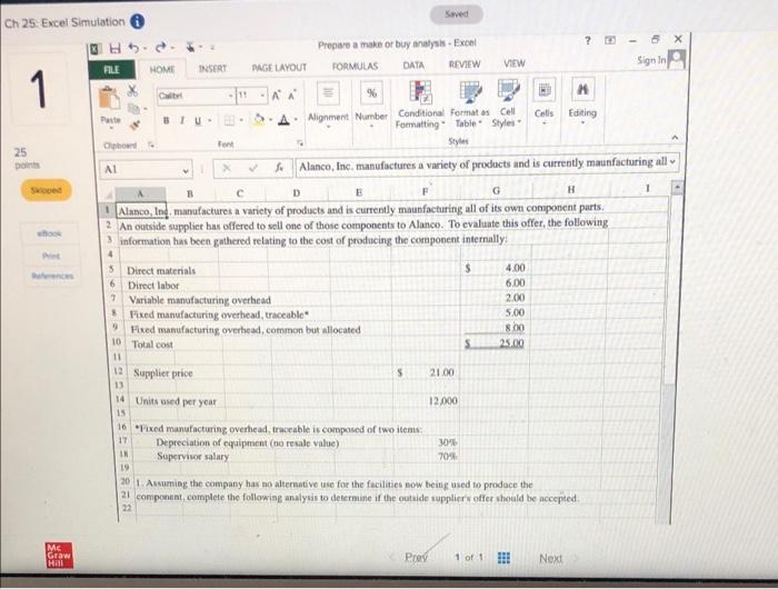  Ch 25: Excel Simulation ? - 6 x Prepare a make