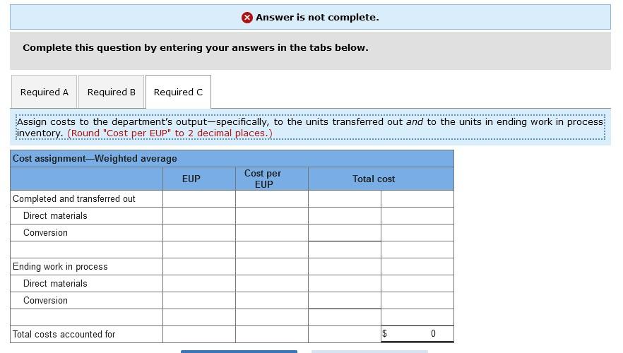 work in process inventory had direct materials costs of $4,100 and conversion