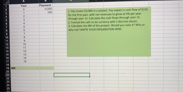 show formulas 1 2 3 4 5 Payment -3,000 150 1. You