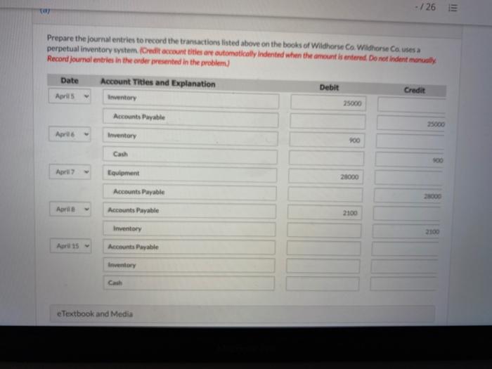 2. 3. On April 5 purchased merchandise from Newport Company for $25,000,