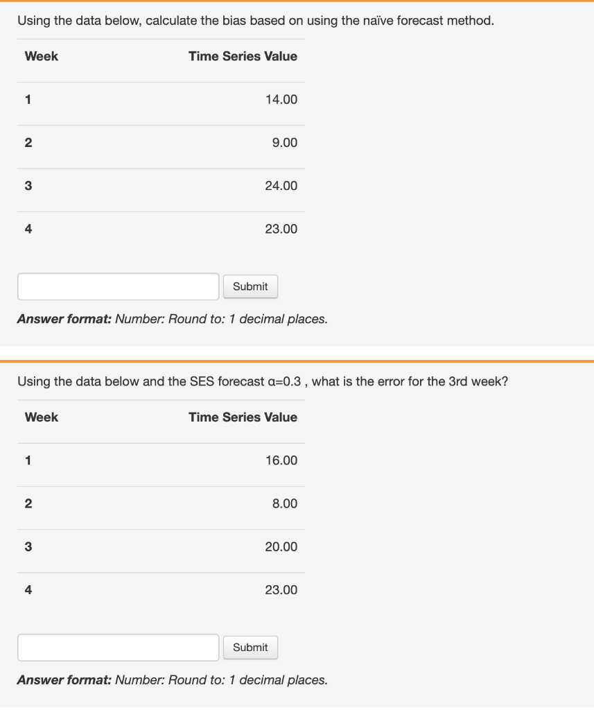  Using the data below, calculate the bias based on using the