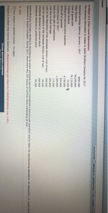  ment CALCULATOR MESSAGE HY INSTRUCTOR FULL SCREEN PR Problem 4-1 (Part