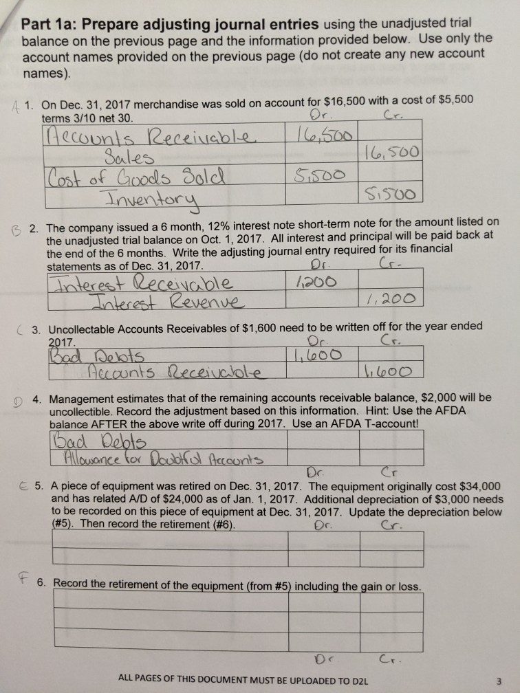 on the previous page and the information provided below. Use only the