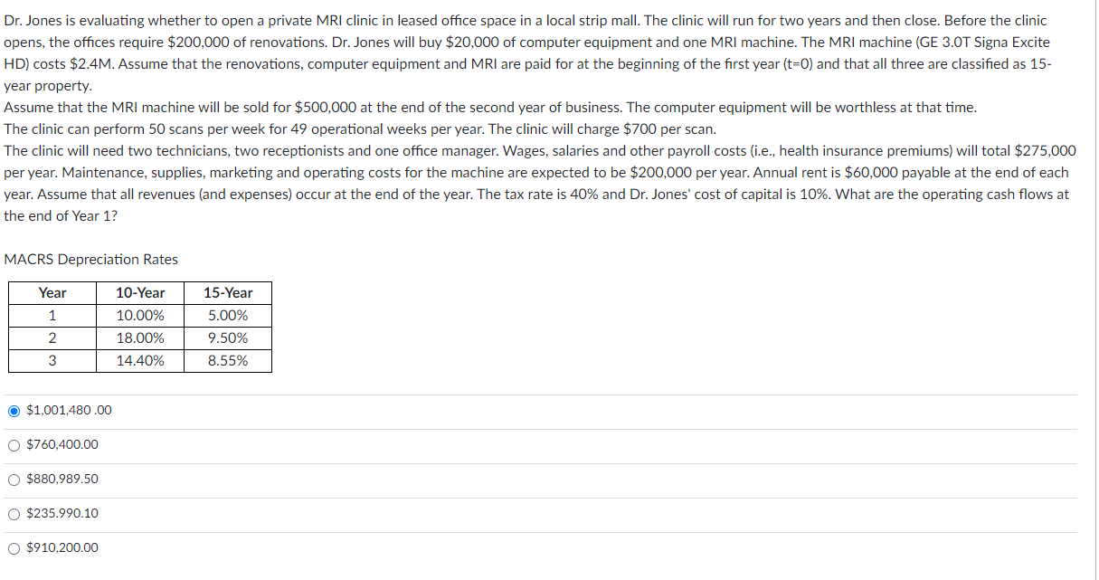 Dr. Jones is evaluating whether to open a private MRI clinic