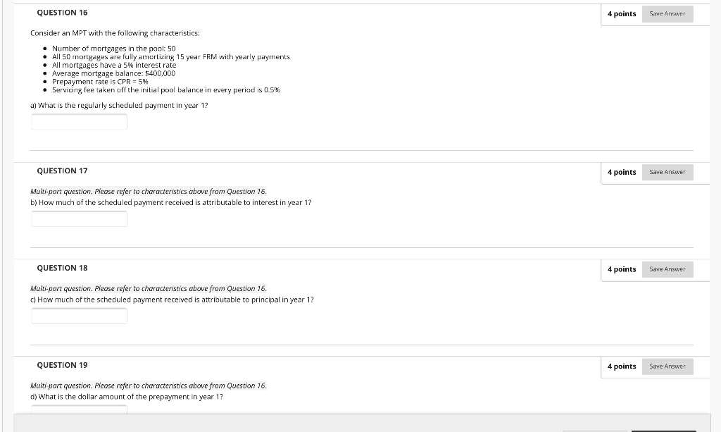  please answer part A THROUGH h QUESTION 16 4 points Save