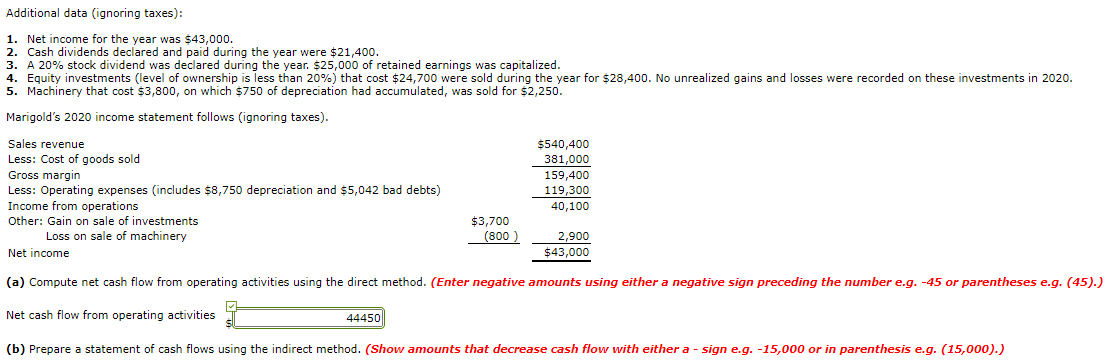 sheet accounts of Marigold Inc. are presented below. MARIGOLD INC. COMPARATIVE BALANCE