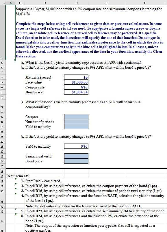  A B C D E F Suppose a 10-year, 51,000 bond
