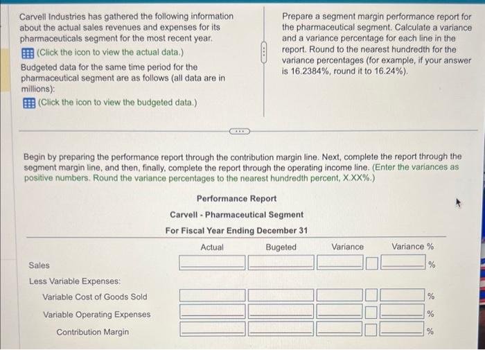  Begin by preparing the performance report through the contribution margin line.
