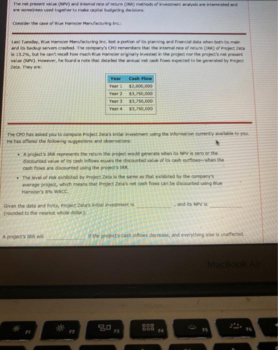  The net present value (NPV) and internal rate of return (IRR)
