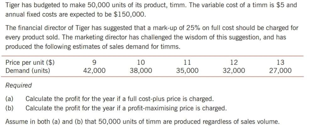 I need the answer as soon as possible Tiger has budgeted to