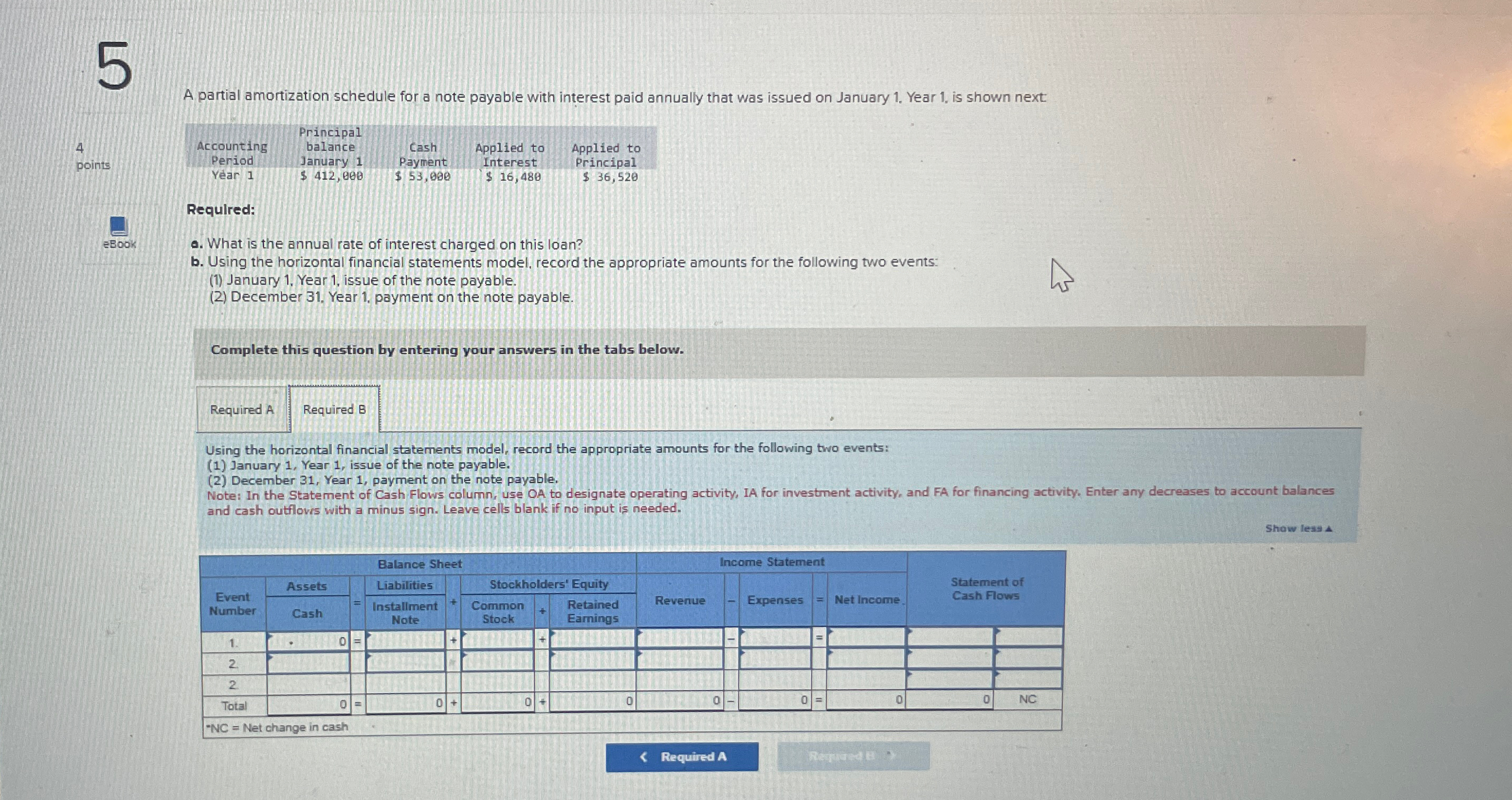  A partial amortization schedule for a note payable with interest paid