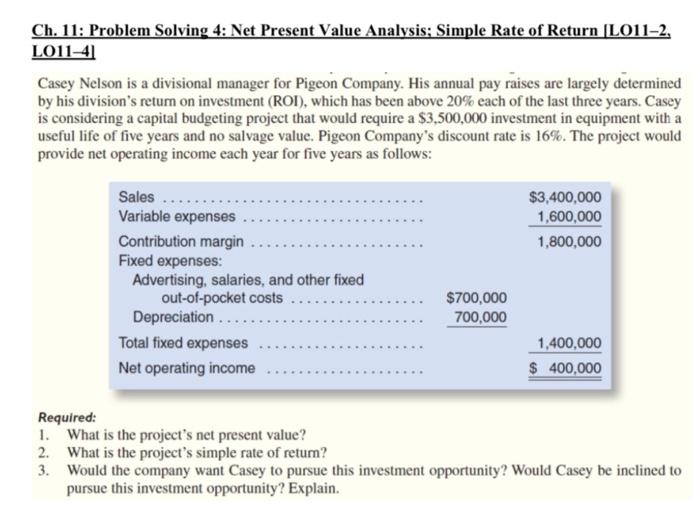 Ch. 11: Problem Solving 4: Net Present Value Analysis: Simple Rate