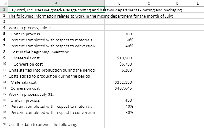 \\ Looking for help, cannot solve this hw problem, include cell formula