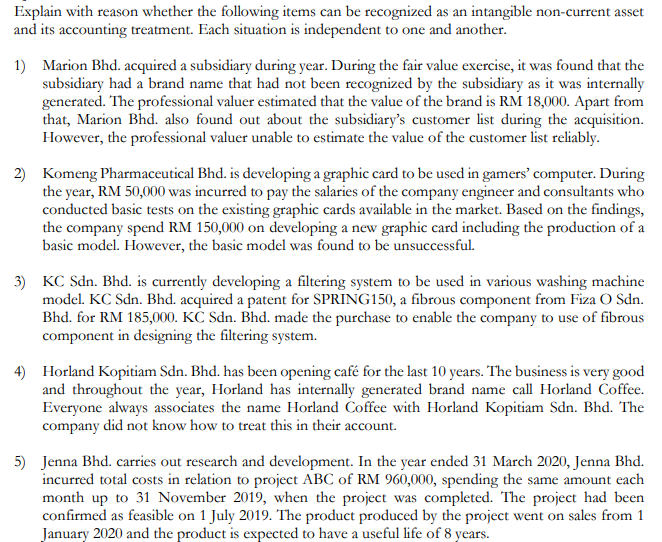 ACC236 Question Explain with reason whether the following items can be recognized