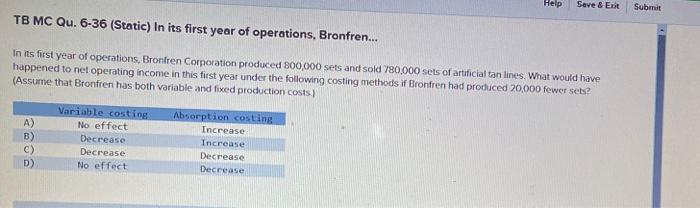  Help Save & Exit Submit TB MC Qu. 6-36 (Static) In