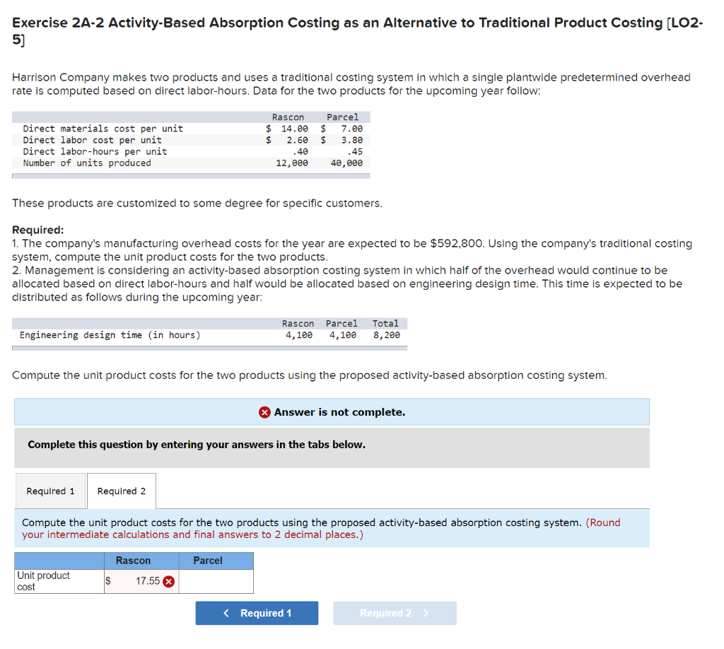 Exercise 2A-2 Activity-Based Absorption Costing as an Alternative to Traditional Product Costing