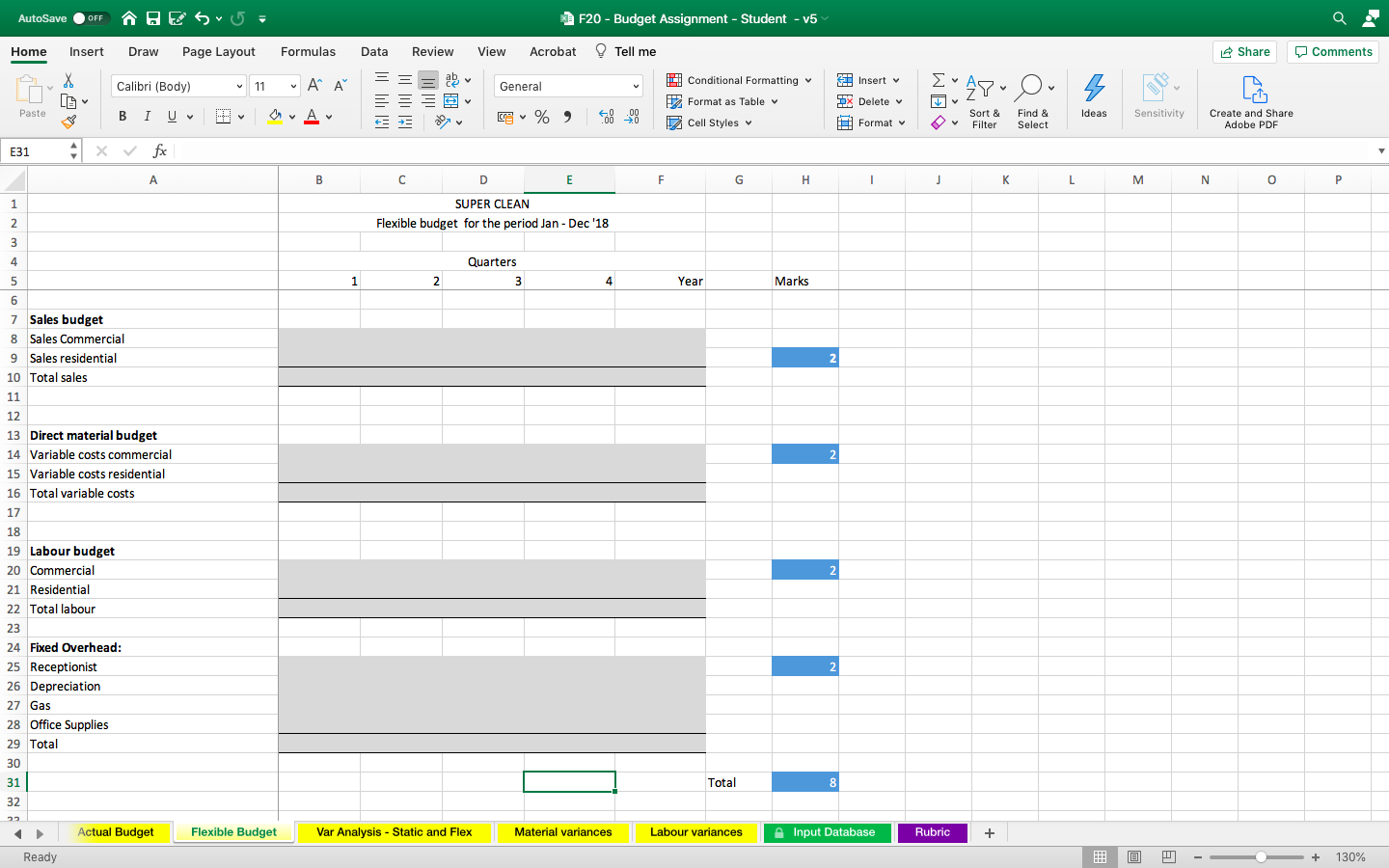 Labour variances > Assumptions 2. Within each of the above spreadsheets, your