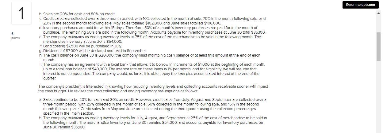 include Executive Summary, Purpose, Strategies to increase cash, Conclusion. Return to question