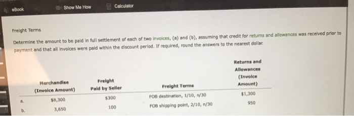 eBook Show Me How E Calculator Freight Terms Determine the amount